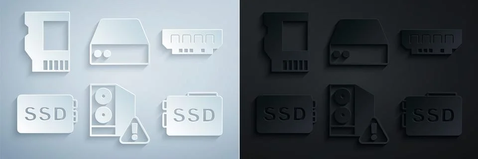 Set Case of computer, RAM, random access memory, SSD card, Server, Data, Web Stock Illustration