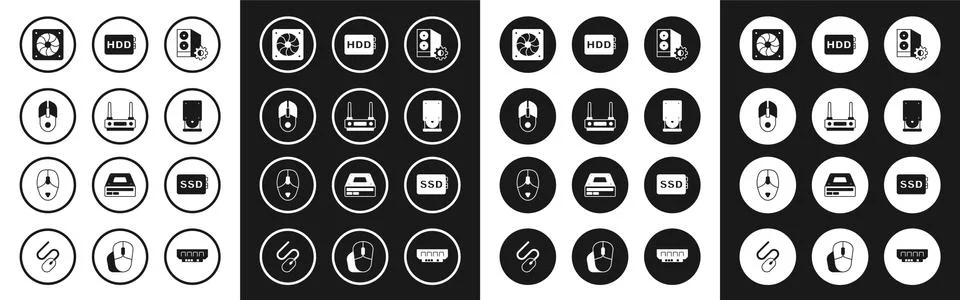 Set Case of computer, Router and wi-fi signal, Computer mouse, cooler, Optical Stock Illustration