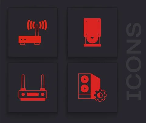 Set Case of computer, Router and wi-fi signal, Optical disc drive and icon 스톡 일러스트