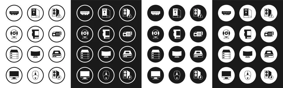 Set Case of computer, SD card, Web camera, RAM, random access memory, Video Illustrazione stock