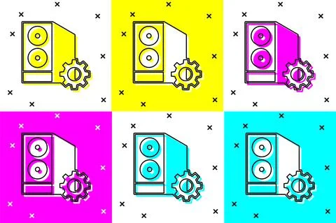 Set Case of computer setting icon isolated on color background. Computer server Stock Illustration
