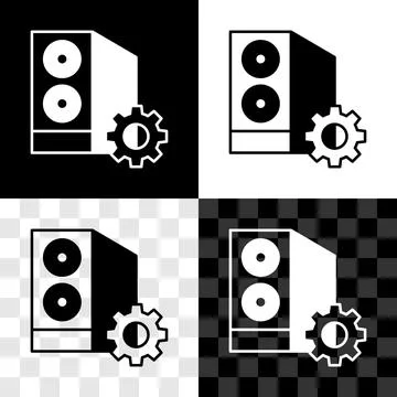 Set Case of computer setting icon isolated on black and white, transparent Illustrazione stock