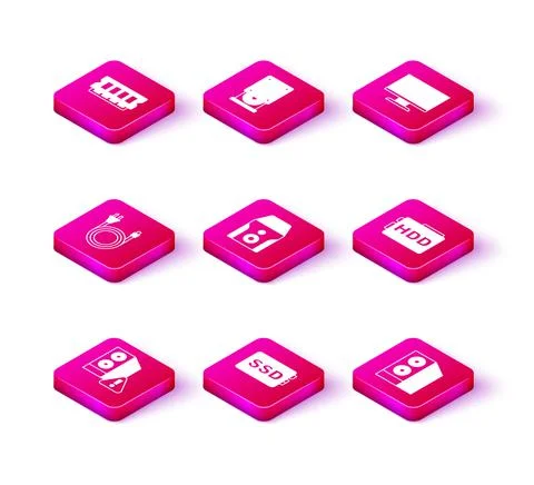 Set Case of computer, SSD card, Electric plug, Uninterruptible power supply 스톡 일러스트