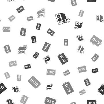 Set Case of computer, SSD card, and Hard disk drive HDD on seamless pattern 스톡 일러스트