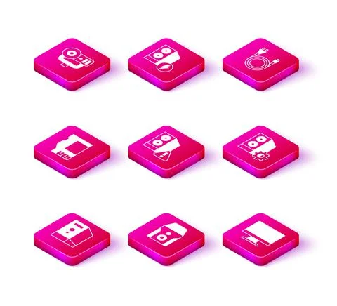 Set Case of computer, Uninterruptible power supply, SD card, Computer monitor Stock Illustration