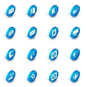 Set Case of computer, Video graphic card, Optical disc drive, SD, SSD, Computer Stockillustratie