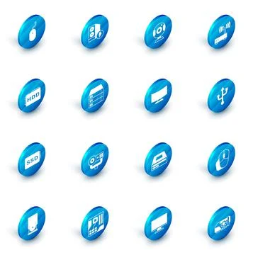 Set Case of computer, Web camera, Router and wi-fi signal, Hard disk drive HD 스톡 일러스트