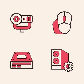 Set Case of computer, Web camera, Computer mouse and Optical disc drive icon 스톡 일러스트