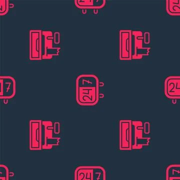 Set Cash register machine and Clock 24 hours on seamless pattern. Vector 库存插图
