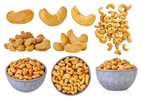 Set of cashew nuts with clipping path Stock Photos