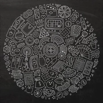 Set of Casino cartoon doodle objects, symbols and items Illustrazione stock