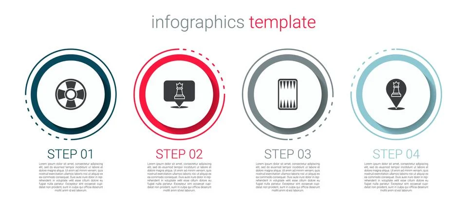 Set Casino chip, Chess, Backgammon board and . Business infographic template Stock Illustration