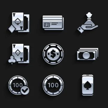 Set Casino chip with dollar, chips, Online poker table game, Stacks paper money 스톡 일러스트