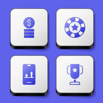 Set Casino chip with dollar, chips, Online sports betting and poker trophy .. Illustrazione stock