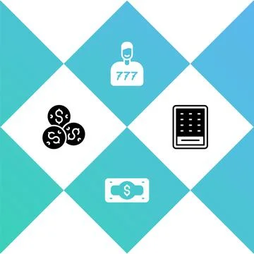 Set Casino chip with dollar, Stacks paper money cash, Lucky player and Lottery Stock Illustration