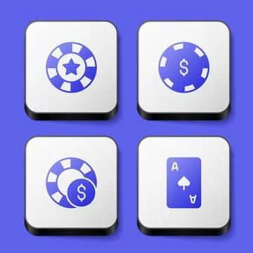 Set Casino chips, with dollar,  and Playing card spades symbol icon. White .. Stock Illustration