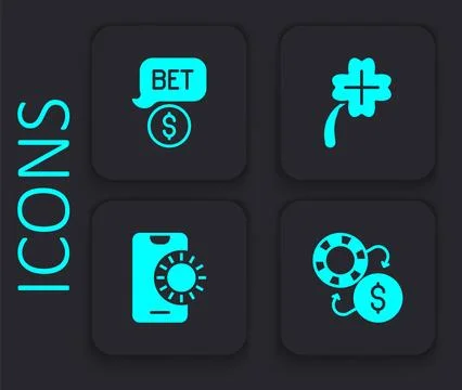 Set Casino chips exchange, with dollar, slot machine clover and Online spor.. Stock Illustration