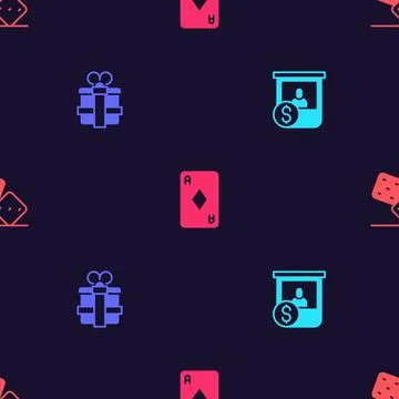 Set Casino chips exchange, Gift box, Playing card with diamonds and Game dice on Illustration