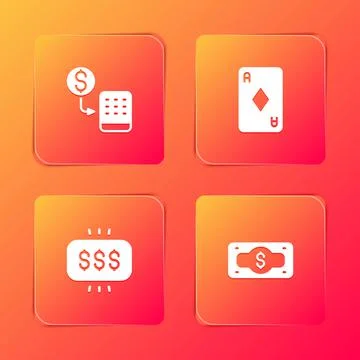 Set Casino chips exchange, Playing card with diamonds, Money prize casino and Stock Illustration