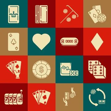 Set Casino chips exchange on stacks of dollars, Game dice, Playing card with 스톡 일러스트
