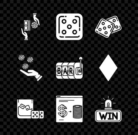 Set Casino chips exchange on stacks of dollars, Game dice, and glass whiskey Stock Illustration
