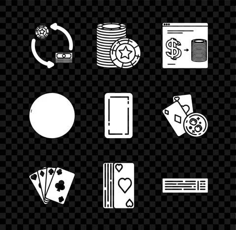 Set Casino chips exchange on stacks of dollars, Online casino, Playing cards Stock Illustration