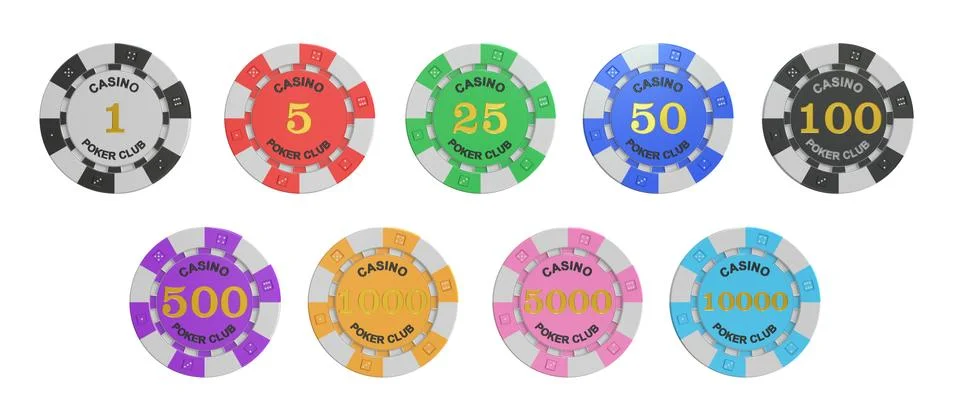 Set of Casino Tokens stack, 3D rendering Stock Illustration