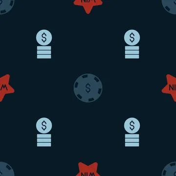 Set Casino win, chip with dollar and  on seamless pattern. Vector Illustrazione stock