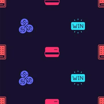 Set Casino win, chip with dollar, Credit card and Lottery ticket on seamles.. Stock Illustration