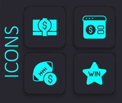 Set Casino win, Stacks paper money cash, Online poker table game and Americ.. Stock Illustration