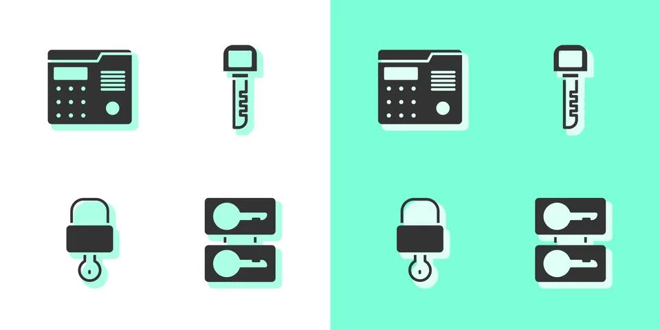 Set Casting keys, House intercom system, Lock and and Key icon. Vector Stock Illustration