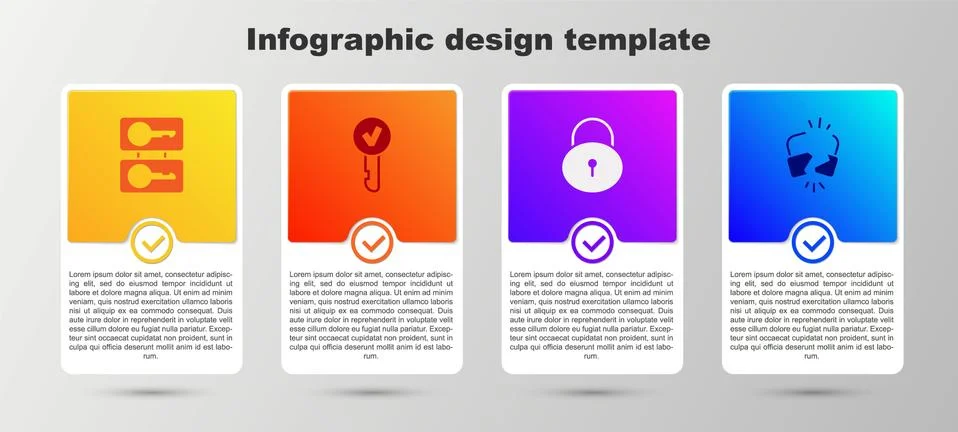 Set Casting keys, Key, Lock and Broken or cracked lock. Business infographic イラスト素材