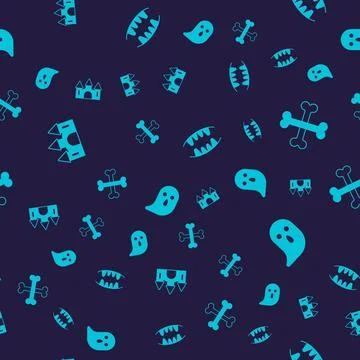 Set Castle, Crossed bones, Vampire teeth and Ghost on seamless pattern. Vector イラスト素材
