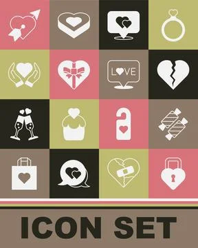 Set Castle in the shape of heart, Candy, Broken or divorce, Location with, .. Stock Illustration