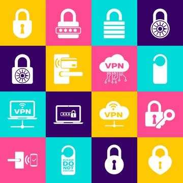 Set Castle in the shape of heart, Lock and key, Please do not disturb, , Di.. Stock Illustration