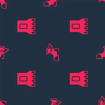 Set Castle tower and Hermes sandal on seamless pattern. Vector Stock Illustration