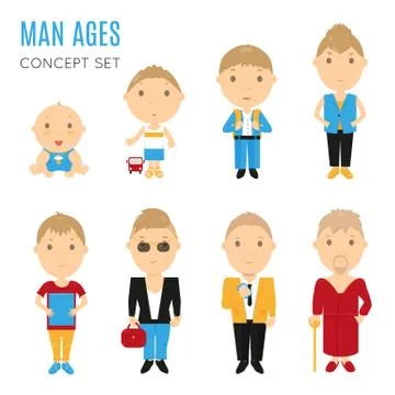 Set of casual man age flat icons Illustrazione stock