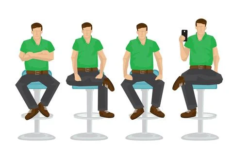 Set of casual man in various sitting positions. Stock Illustration