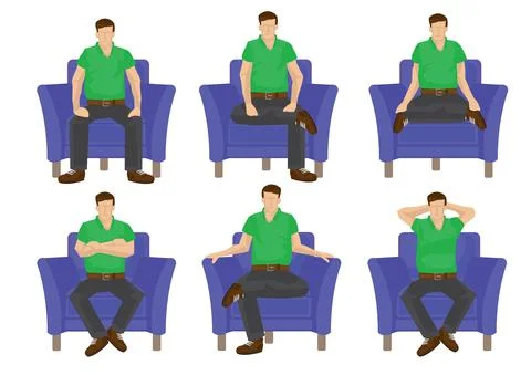 Set of casual man in various sitting positions. Stock Illustration