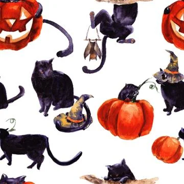 Set Of Cat Cartoon With Different Actions, Halloween Stock Illustration