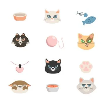 Set of cat. Cute design collection. Vector pet illustration Stock Illustration