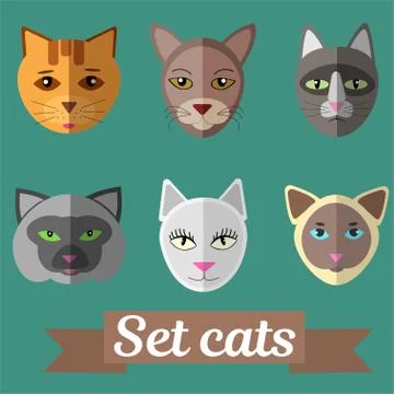 Set of cat faces Stock Illustration