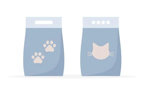 Set of cat litter packages isolated on white background Stock Illustration