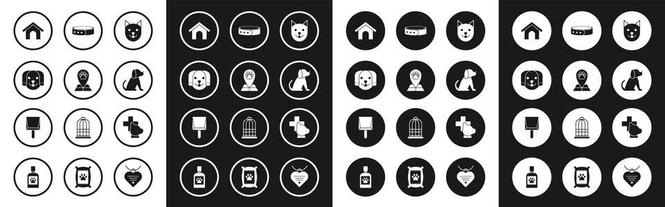 Set Cat, Map pointer with veterinary medicine hospital, Dog, house, Collar name Stock Illustration