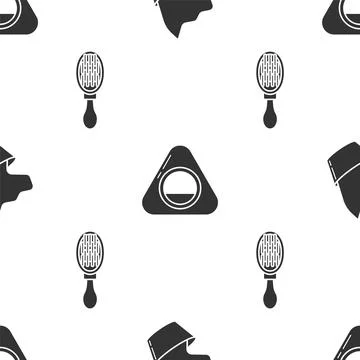 Set Cat, Pet bed and Hair brush for dog and cat on seamless pattern. Vector Stock Illustration