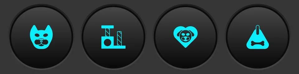 Set Cat, scratching post, Heart with dog and Dog collar icon. Vector Stock Illustration