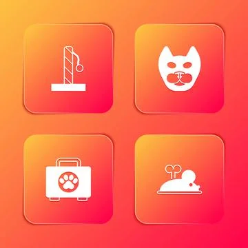 Set Cat scratching post, , Pet first aid kit and Clockwork mouse icon. Vector Stock-Illustration
