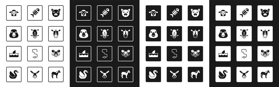 Set Cat, Wild boar head, Goose bird, Sheep, Rhinoceros, Fish skeleton, Rat an Stock Illustration