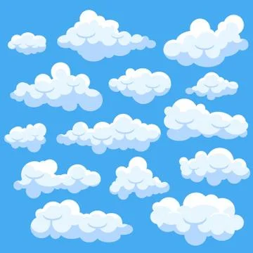 Set of catoon clouds isolated on blue sky Stock Illustration