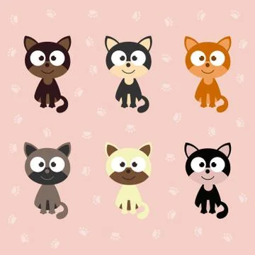 Set with cats and paws Stock Illustration